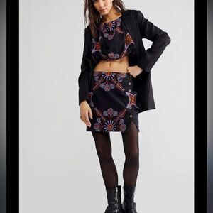 Free People Sardinia Sun Embroidered Boho Mini Dress in Black